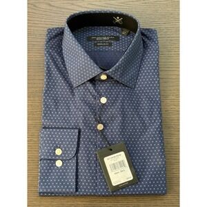 John Varvatos Signature Tailored Shirt Men's Large 16L 34/35 Navy Blue AOP NWT